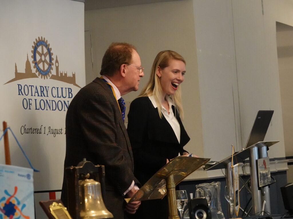 Pictured: Ian Balcombe, Vice-President of the Rotary Club of London, and Dr Georgia Richards, Research Fellow at the Global Centre on Healthcare and Urbanisation 